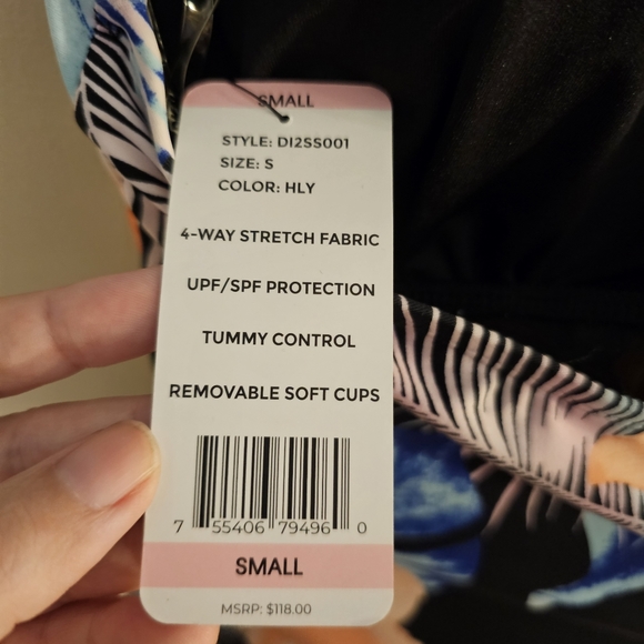 DKNY Small or Large Pastel Pink and Black Floral Haltered One Piece - Picture 6 of 7